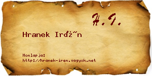 Hranek Irén névjegykártya